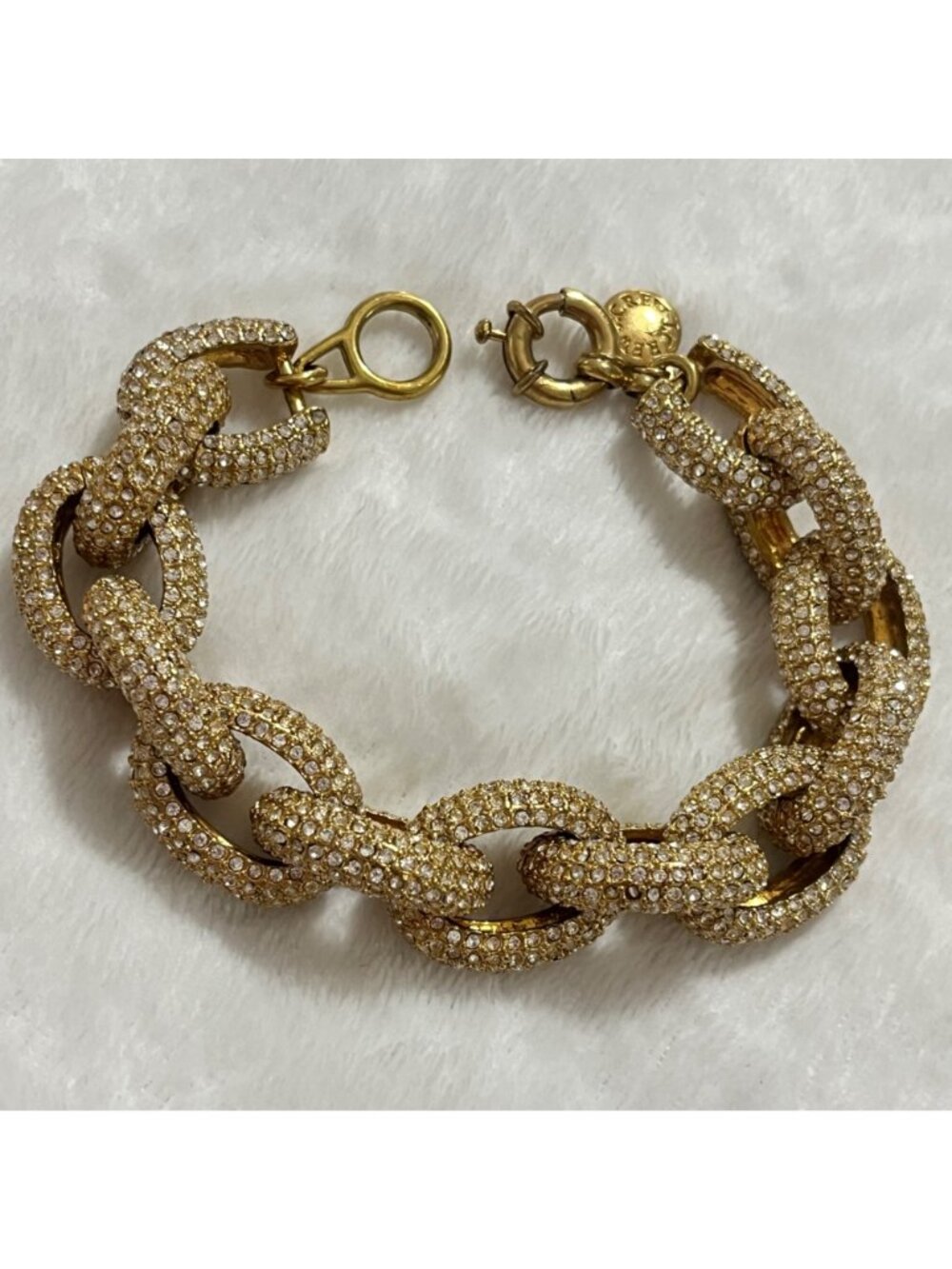 J.Crew Gold Tone Chunky Crystal Pave Jumbo Link Bracelet Vintage Style - Picture 2 of 7